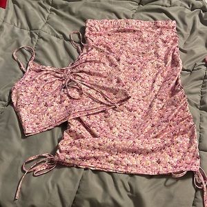 Drawstring knot cut out front Daisy cami top & ruched skirt set